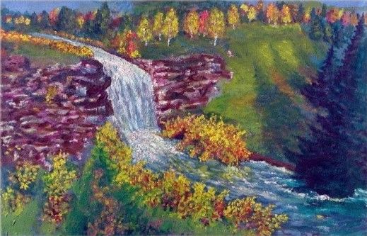 Painting titled "waterfall.jpg" by Ruslan Shairakhmetov, Original Artwork, Oil