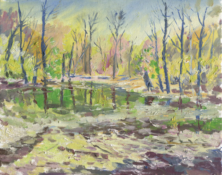 Картина под названием "spring landscape wi…" - Kozhevnikov Dmitrii, Подлинное произведение искусства, Масло
