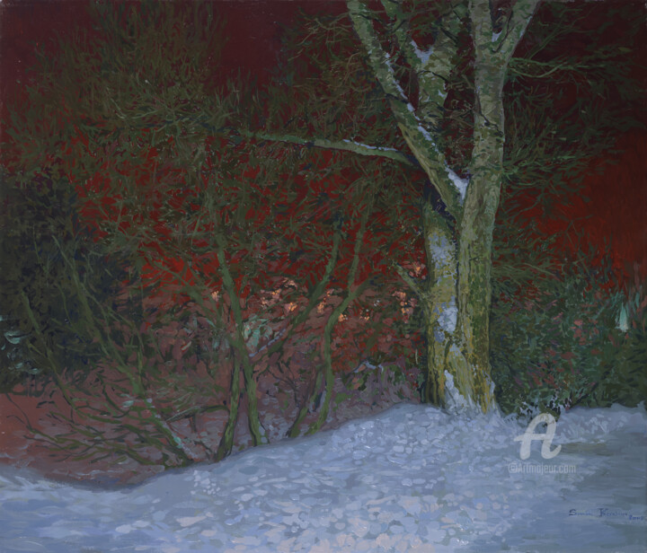 Malerei mit dem Titel "Winter night" von Simon Kozhin, Original-Kunstwerk, Öl