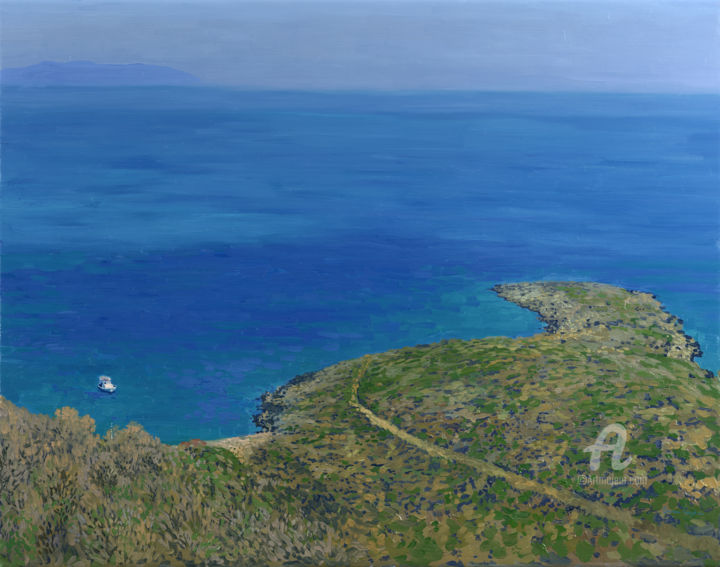 Painting titled "Barbados bay" by Simon Kozhin, Original Artwork, Oil Mounted on Wood Stretcher frame