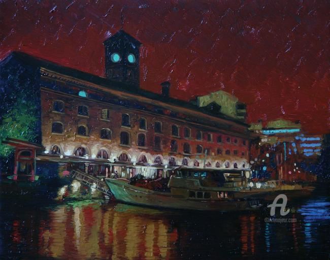 Painting titled "Docks" by Simon Kozhin, Original Artwork, Oil