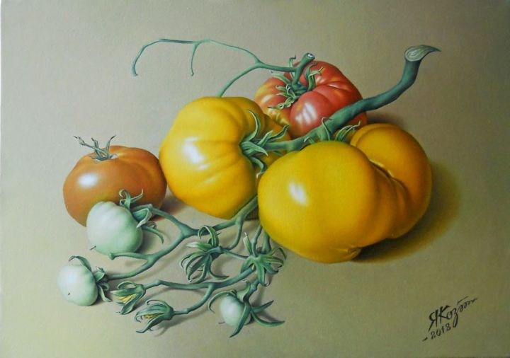 「Жёлтые помидоры」というタイトルの絵画 Ярослав Козийによって, オリジナルのアートワーク, オイル