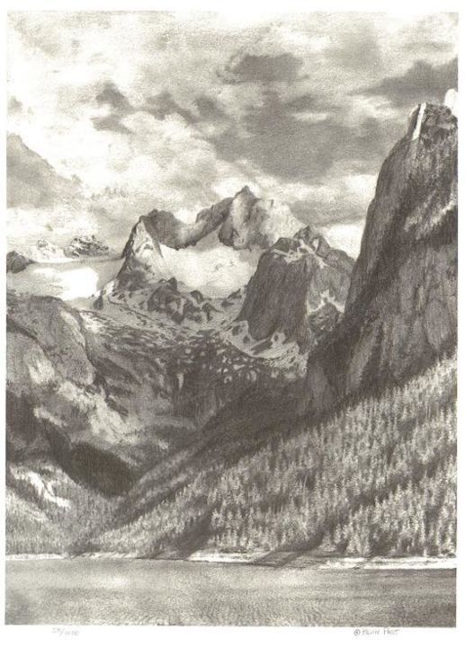 Zeichnungen mit dem Titel "Mountain Lake" von Kevin Past, Original-Kunstwerk, Andere