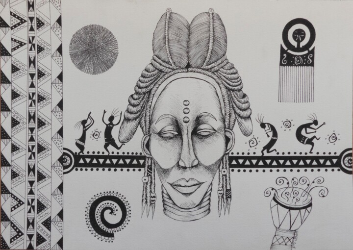 Desenho intitulada "africa -Dessin encr…" por Kpbc, Obras de arte originais, Tinta