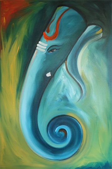 Pintura titulada "Ganesha02" por K Prakash Raman, Obra de arte original