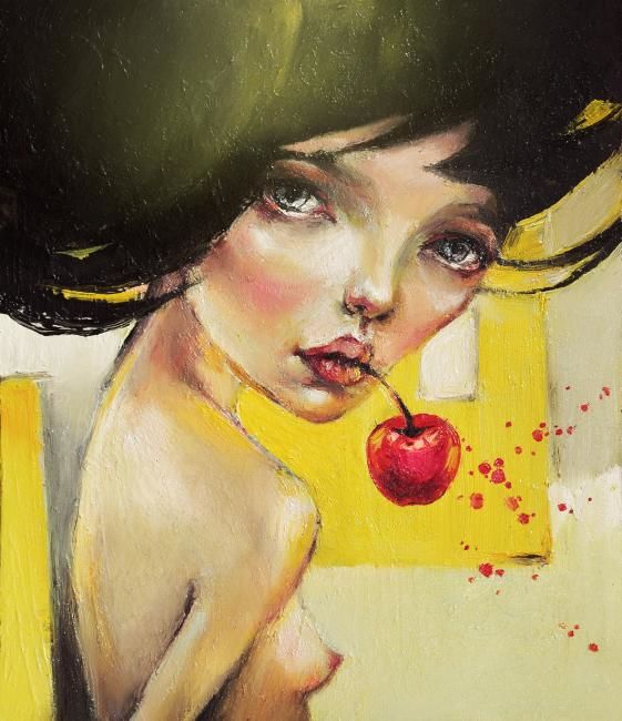 Peinture intitulée "cherry" par Elena Krashevskaya, Œuvre d'art originale