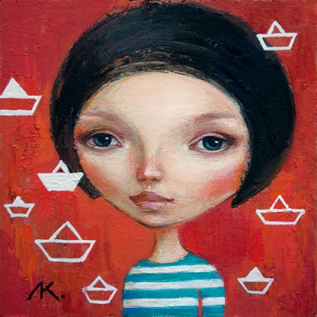 Peinture intitulée "Girl With The Ship" par Elena Krashevskaya, Œuvre d'art originale, Huile