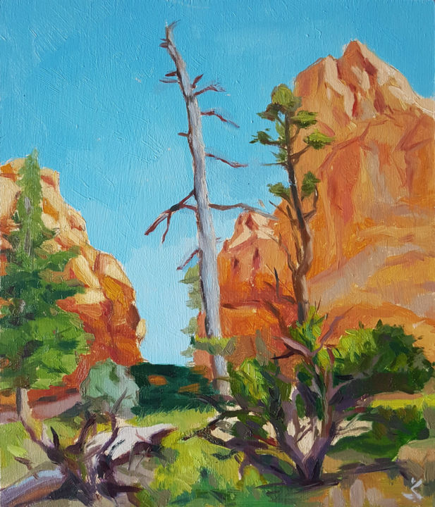 Schilderij getiteld "Tree in Bryce" door Krasuckas, Origineel Kunstwerk, Olie