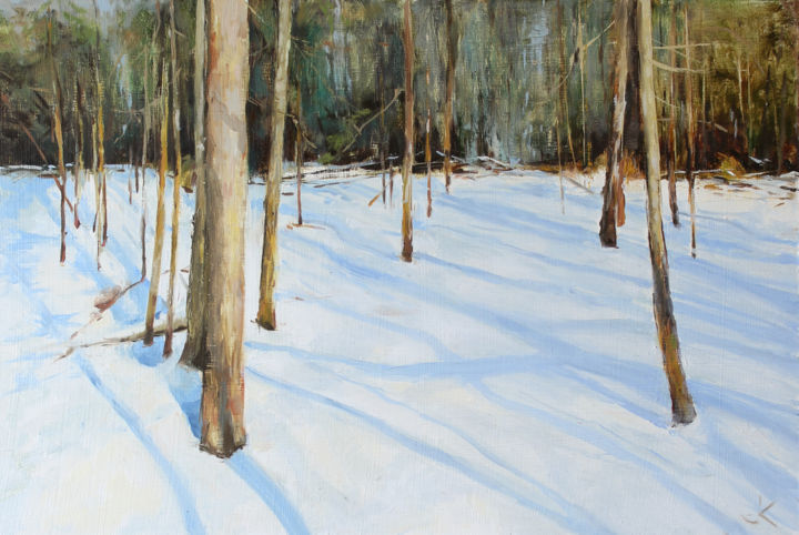 Painting titled "Marais d'hiver" by Krasuckas, Original Artwork, Oil