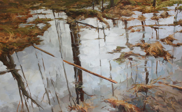 Malarstwo zatytułowany „Dubrava swamp” autorstwa Krasuckas, Oryginalna praca, Olej