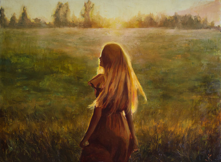 Painting titled "Evening" by Krasuckas, Original Artwork, Oil