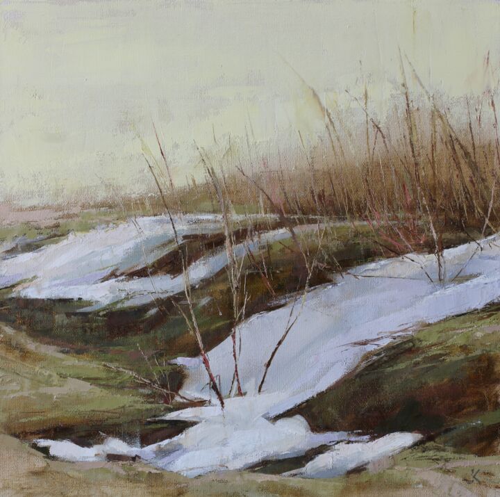 Malarstwo zatytułowany „Last snow” autorstwa Krasuckas, Oryginalna praca, Olej