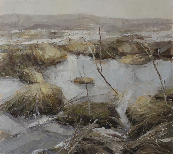 Malarstwo zatytułowany „Grey swamp” autorstwa Krasuckas, Oryginalna praca, Olej