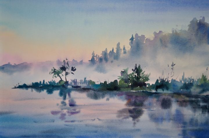 Peinture intitulée "Fog" par Olga Krasyukova, Œuvre d'art originale, Aquarelle