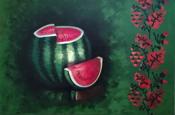 "Watermelon with orn…" başlıklı Tablo Nina Fedotova tarafından, Orijinal sanat, Petrol