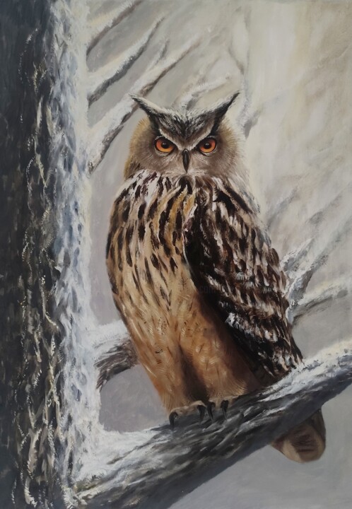 Painting titled "Оwl" by Nina Fedotova, Original Artwork, Oil
