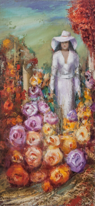 Pittura intitolato "Among the Flowers" da Zeljko Jelic Kremanski, Opera d'arte originale, Olio