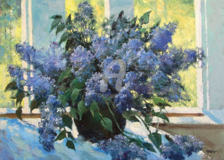 Painting titled "Lilac on the window" by Mark Kremer, Original Artwork, Oil