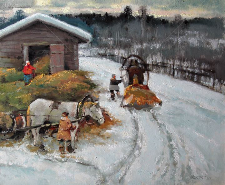 Painting titled "For hay. Zimka" by Mark Kremer, Original Artwork, Oil