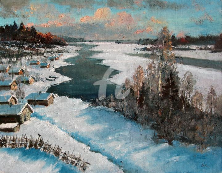 Painting titled "Kimo lake, spring" by Mark Kremer, Original Artwork, Oil