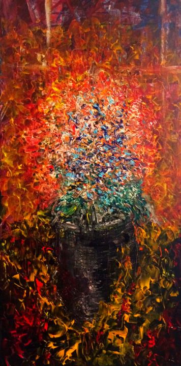 Painting titled "Burning flowerpot" by Alexander Kriegel, Original Artwork, Acrylic