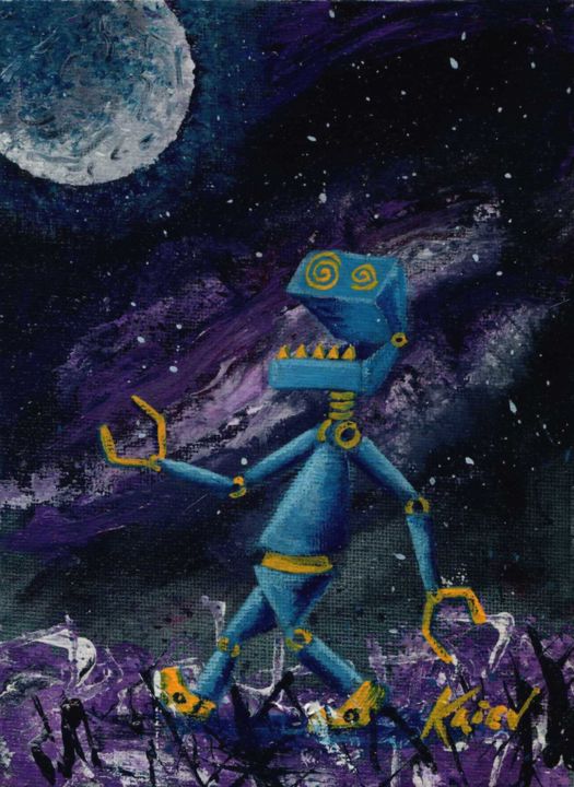 Pittura intitolato "Blue Moon Robot" da Kriev, Opera d'arte originale, Acrilico