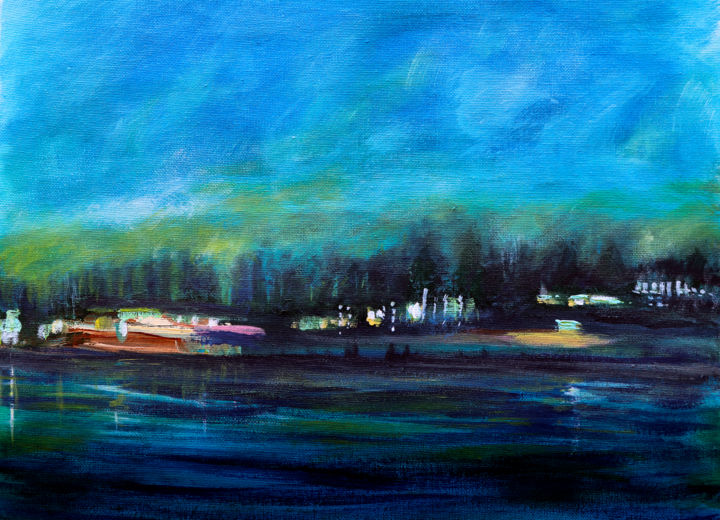 Pittura intitolato "Nuit au bord de l'e…" da Christian Schnider (Krigou), Opera d'arte originale, Acrilico