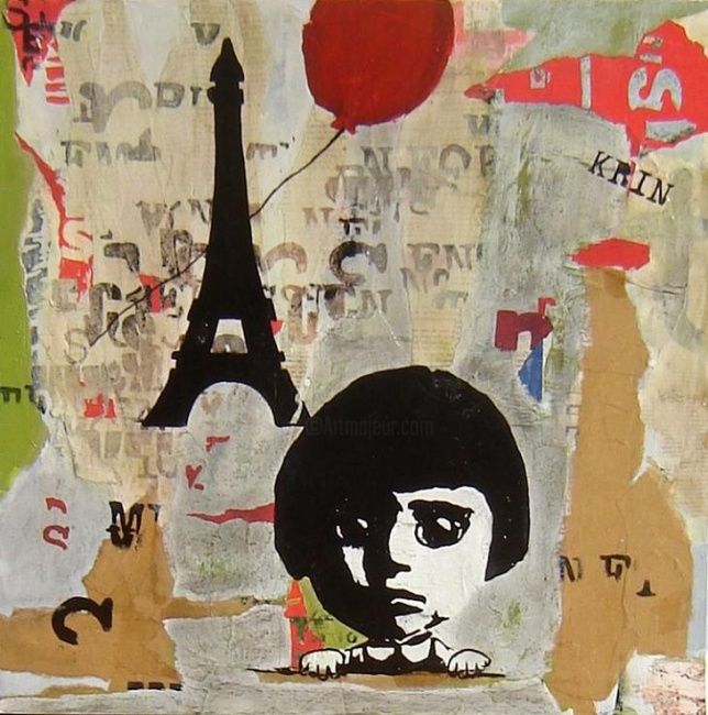 「Le ballon rouge」というタイトルのコラージュ K.Rinによって, オリジナルのアートワーク