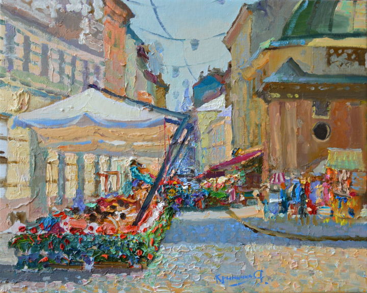 Pittura intitolato "Halytska Street" da Oksana Krinichna, Opera d'arte originale, Olio