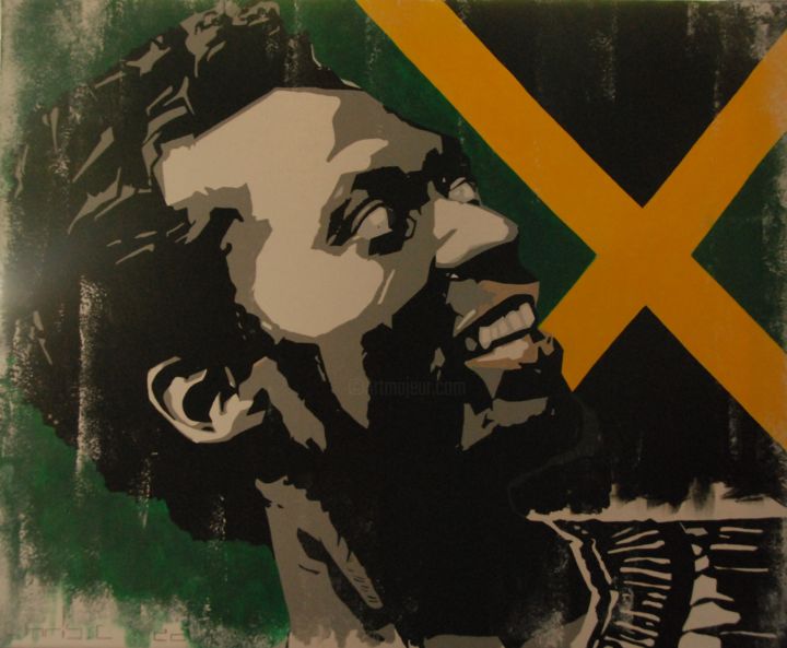 Schilderij getiteld "Jimmy Cliff" door Christophe Caniac, Origineel Kunstwerk, Acryl