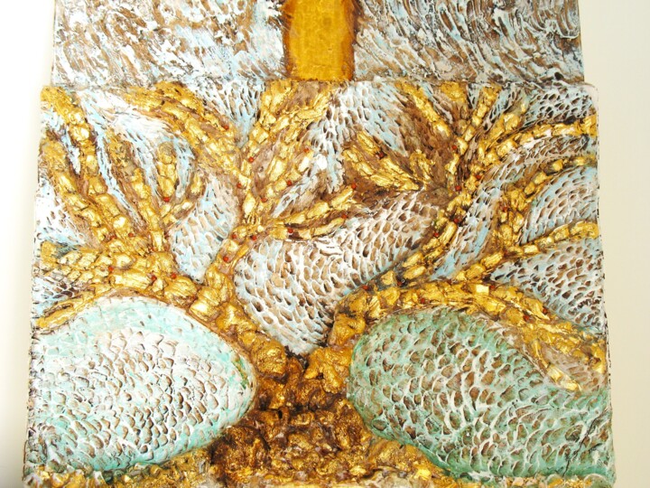 Escultura titulada "L 'albero della vita" por Krisalide, Obra de arte original, Terracota Montado en Panel de madera