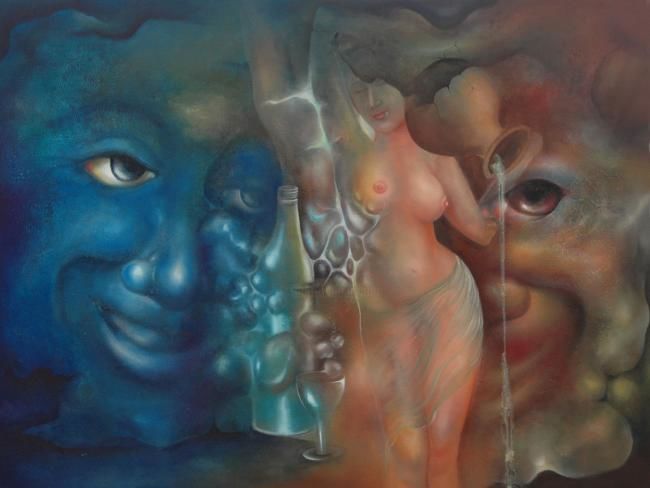 Painting titled "meeting" by Krishan Gupta, Original Artwork
