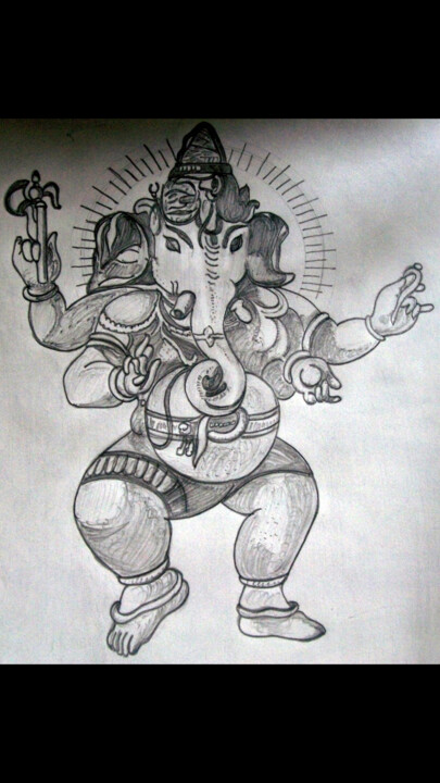 Drawing titled "Jai ganesha" by Krishna Art Gallery, Original Artwork, Charcoal
