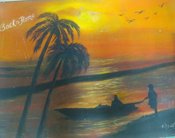 Painting titled "Back to home" by Krishna Art Gallery, Original Artwork, Oil