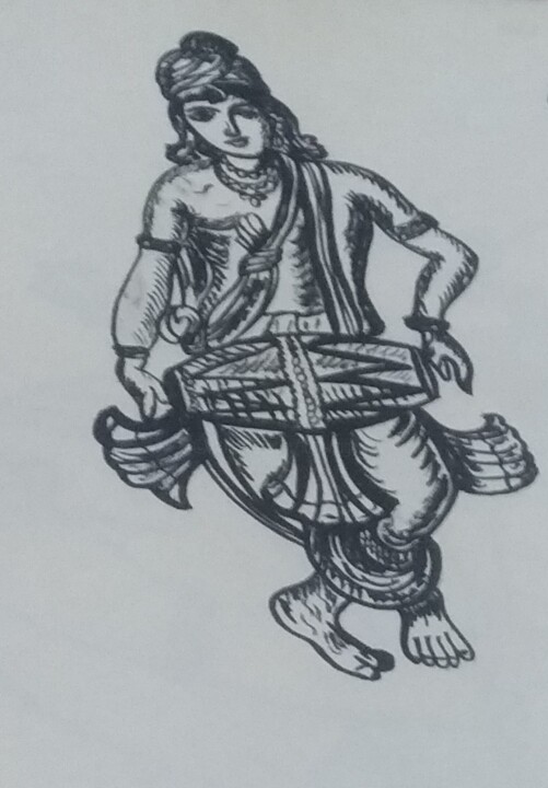 Drawing titled "Music playing" by Krishna Art Gallery, Original Artwork, Ink