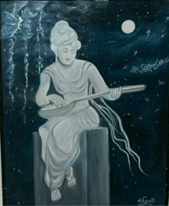 Painting titled "Statue in moon light" by Krishna Art Gallery, Original Artwork, Oil