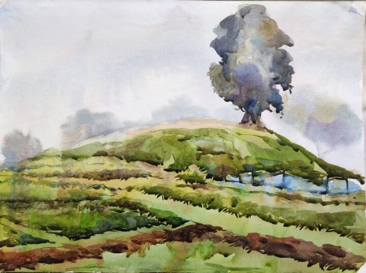 Painting titled "Nature Landscape" by Krishna Mondal, Original Artwork, Watercolor