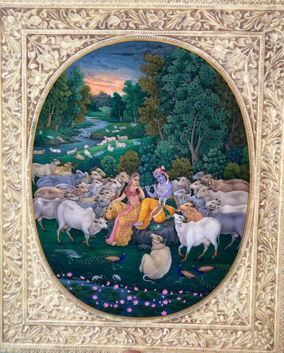 Peinture intitulée "The Eternal Bond of…" par Krishnasarang India, Œuvre d'art originale, Aquarelle