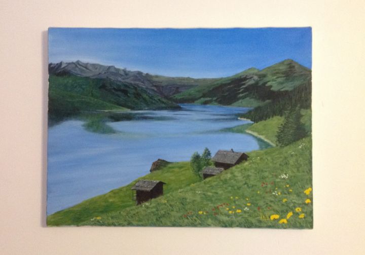 Peinture intitulée "Lac de Roselend" par Kriss Bonnier, Œuvre d'art originale, Huile