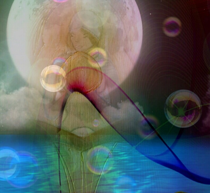 Digitale Kunst mit dem Titel "La Dame de la Lune" von Kriss N'Koumenzoghé, Original-Kunstwerk