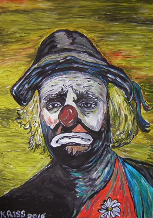 Painting titled "sad clown 2" by Kriss, Original Artwork, Acrylic
