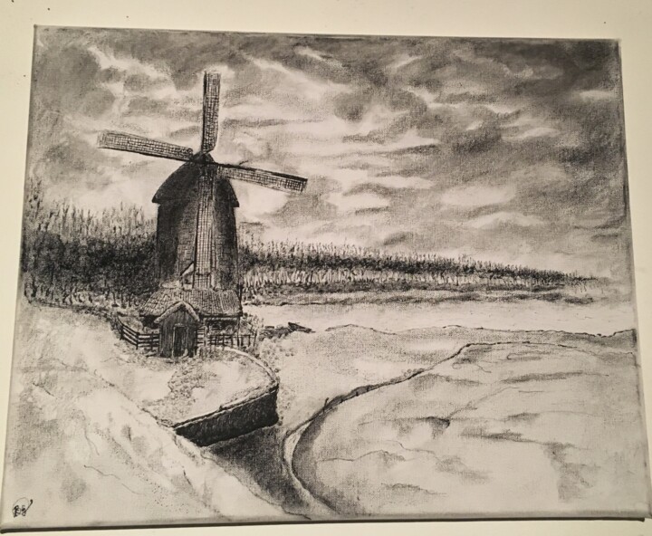 Dessin intitulée "Dutch landscape" par Krista Jaarsma, Œuvre d'art originale, Crayon