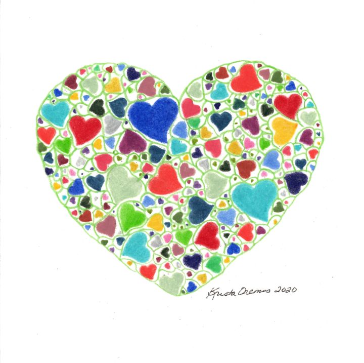 Drawing titled "Marbled Hearts" by Krista Oremus, Original Art, Pencil