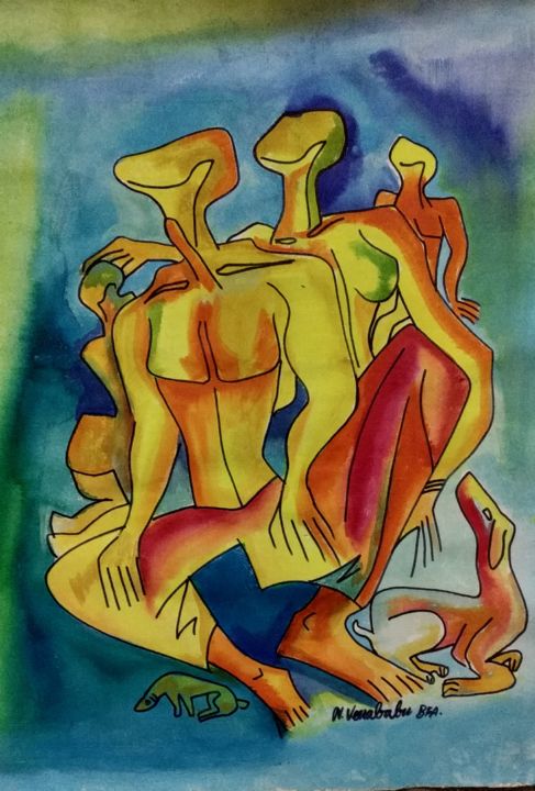 Peinture intitulée "Animan" par Babu Balakrishnan, Œuvre d'art originale, Acrylique