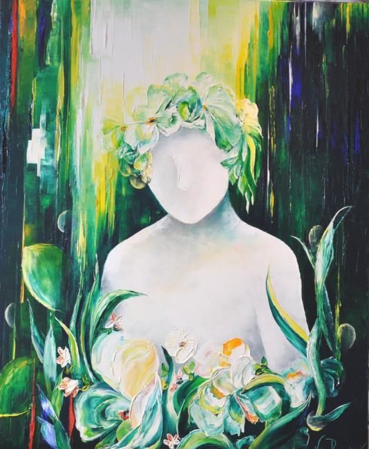 Painting titled "Nymphéa" by Kristeen Van  Ryswyck, Original Artwork, Oil