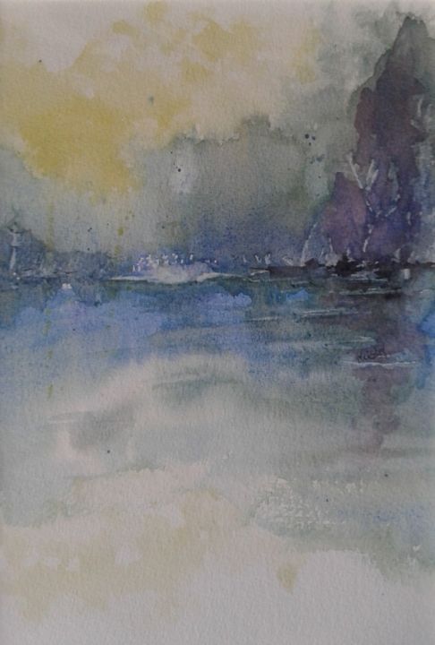 Painting titled "reflets de la nature" by Kristel Wancquet, Original Artwork, Watercolor