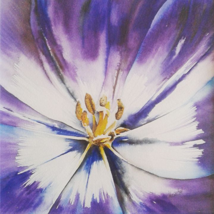 Painting titled "fleur" by Kristel Wancquet, Original Artwork, Watercolor