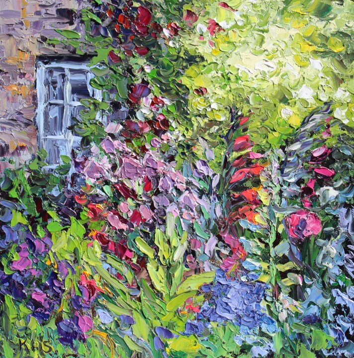 Schilderij getiteld "Courtyard Garden" door Kristen Olson Stone, Origineel Kunstwerk, Olie