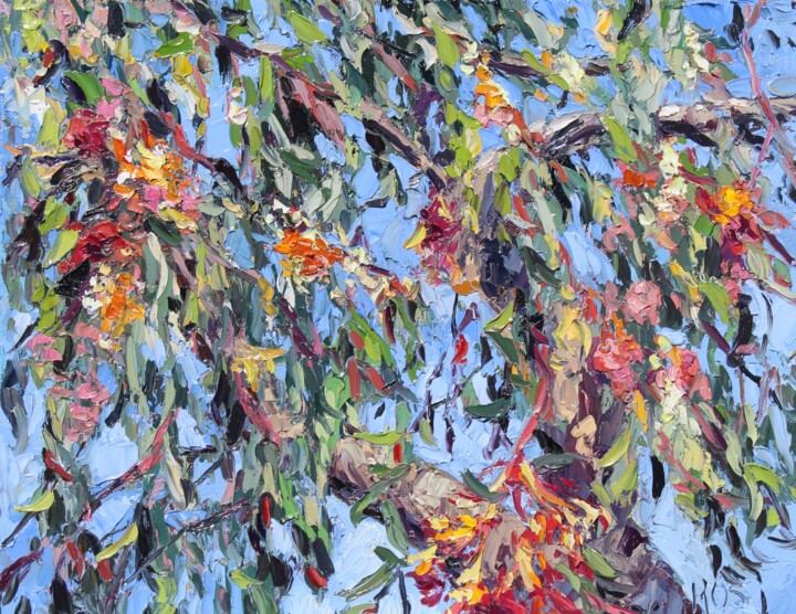 Painting titled "Eucalyptus Blooms" by Kristen Olson Stone, Original Artwork, Oil