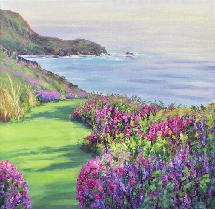 Painting titled "Seaside Garden" by Kristen Olson Stone, Original Artwork, Oil